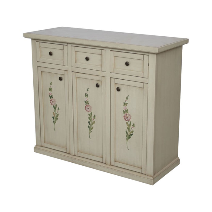 Credenza 3 porte 3 cassetti shabby avorio anticato decori 100x39x85 - Mobili 2G
