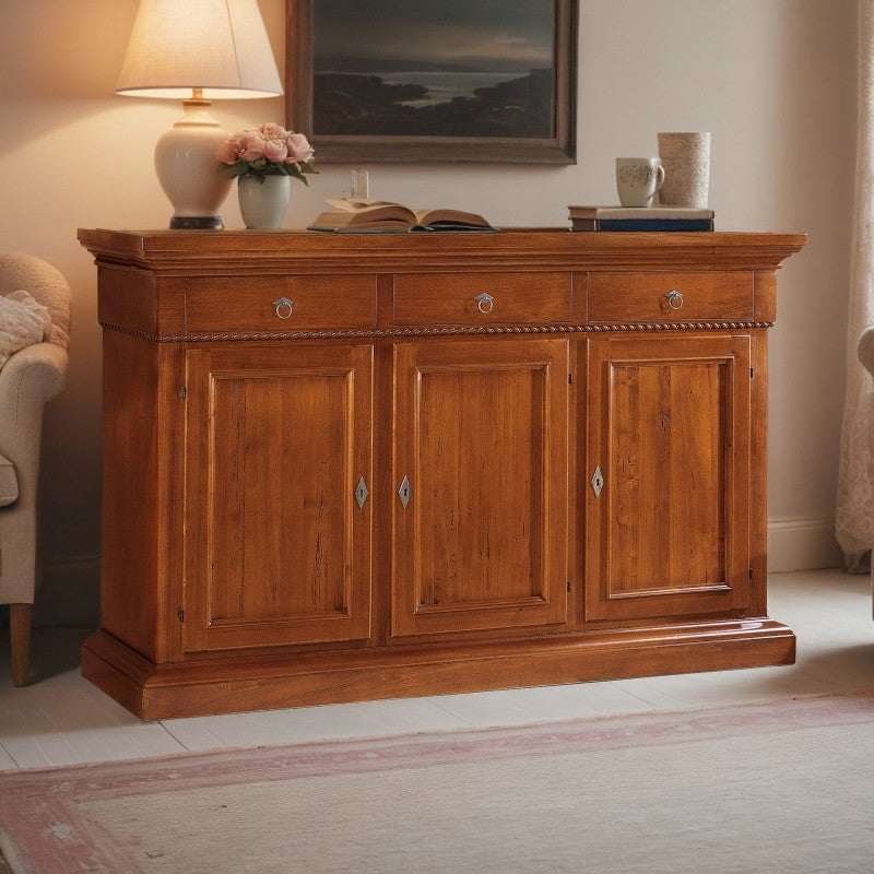 Credenza 3 porte in legno noce arte povera 190x50x111 (604) - Mobili 2G