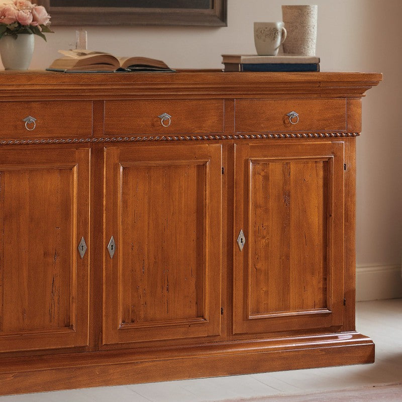 Credenza 3 porte in legno noce arte povera 190x50x111 (604) - Mobili 2G