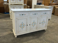 Credenza 3 porte legno shabby bianco anticato decori 150x43x98 - Mobili 2G
