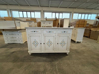 Credenza 3 porte legno shabby bianco anticato decori 150x43x98 - Mobili 2G
