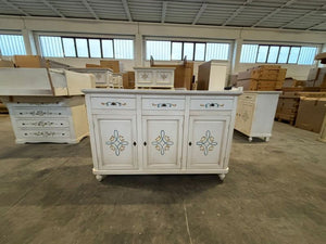 Credenza 3 porte legno shabby bianco anticato decori 150x43x98 - Mobili 2G