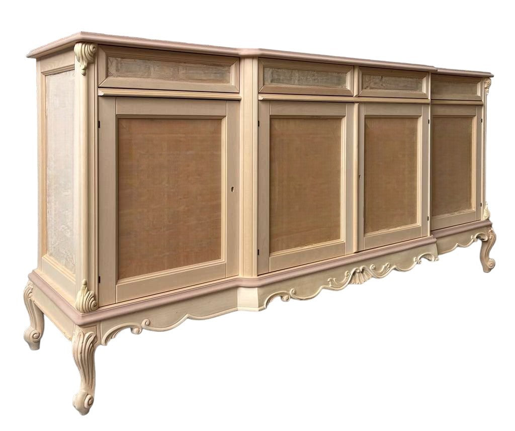 Credenza 4 porte 4 cassetti classica barocco legno grezzo 227x60x106 - Mobili 2G