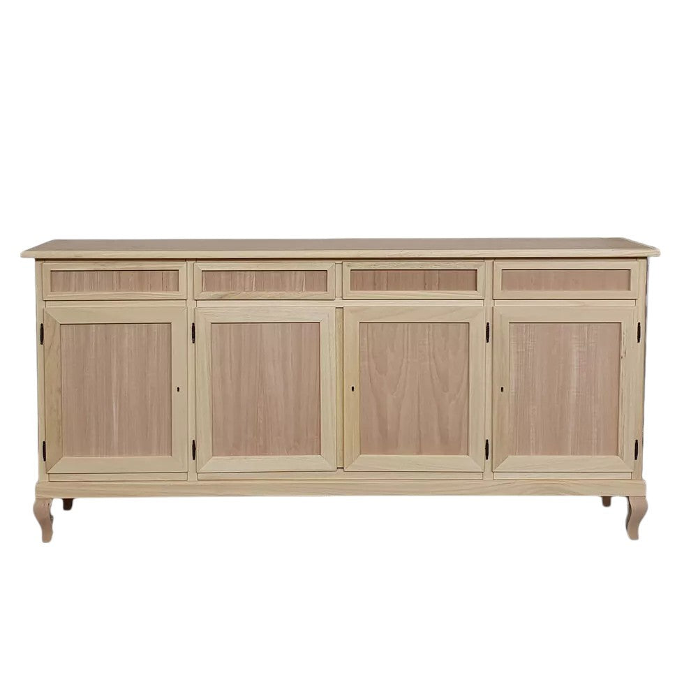 Credenza 4 porte 4 cassetti legno grezzo 205x45x98 - Mobili 2G
