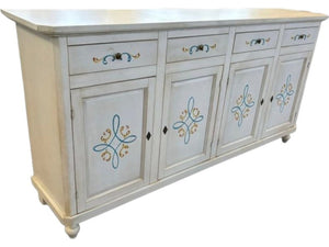 Credenza 4 porte legno shabby bianco anticato decori 196x43x98 - Mobili 2G