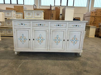 Credenza 4 porte legno shabby bianco anticato decori 196x43x98 - Mobili 2G