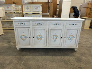 Credenza 4 porte legno shabby bianco anticato decori 196x43x98 - Mobili 2G