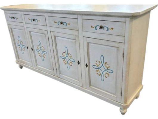 Credenza 4 porte legno shabby bianco anticato decori 196x43x98 - Mobili 2G