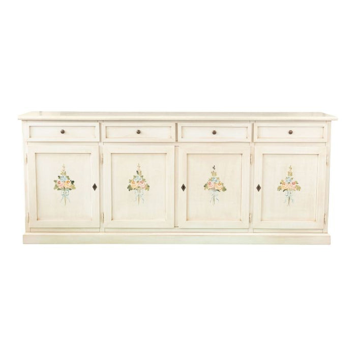 Credenza 4 porte legno shabby bianco anticato decori 205x42x86 - Mobili 2G