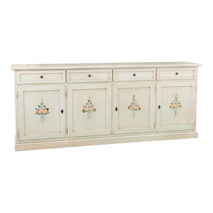 Credenza 4 porte legno shabby bianco anticato decori 205x42x86 - Mobili 2G