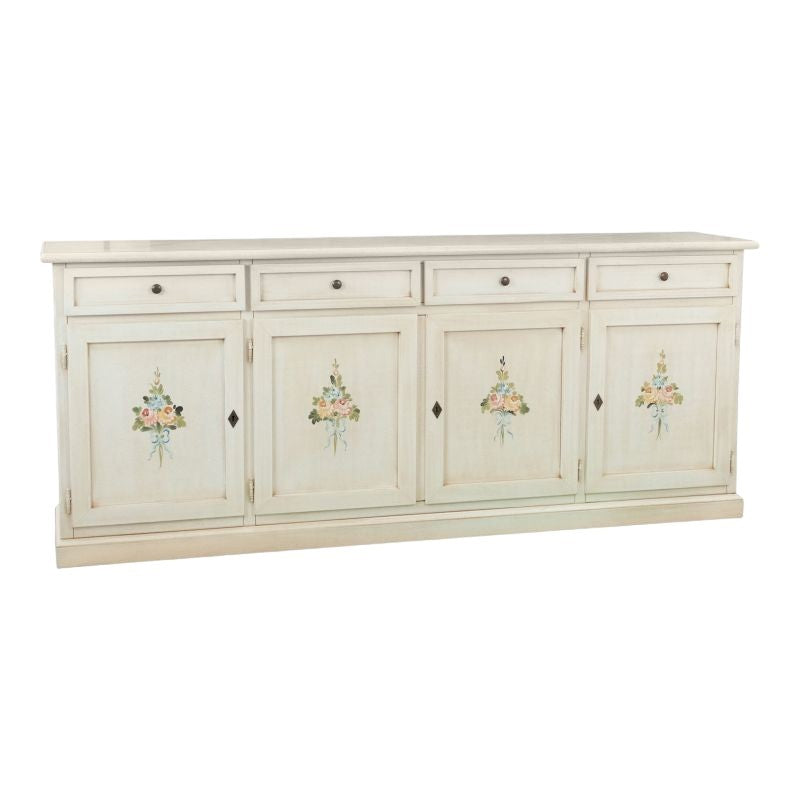 Credenza 4 porte legno shabby bianco anticato decori 205x42x86 - Mobili 2G