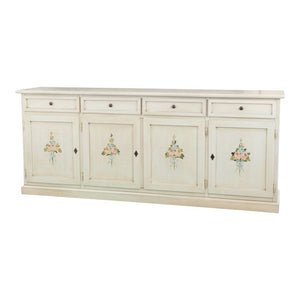 Credenza 4 porte legno shabby bianco anticato decori 205x42x86 - Mobili 2G