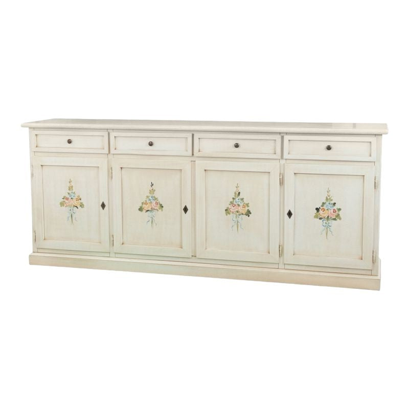 Credenza 4 porte legno shabby bianco anticato decori 205x42x86 - Mobili 2G