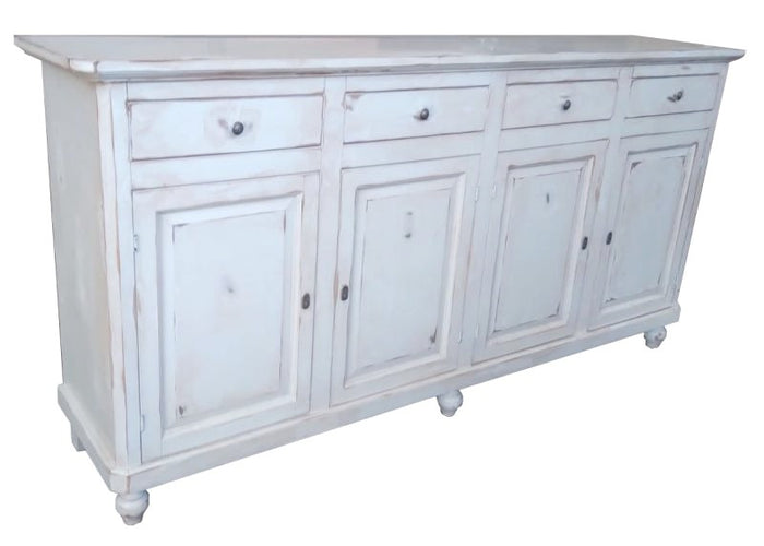 Credenza 4 porte legno shabby bianco consumato 196x45x98 - Mobili 2G