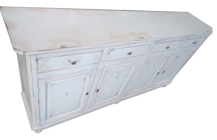 Credenza 4 porte legno shabby bianco consumato 196x45x98 - Mobili 2G
