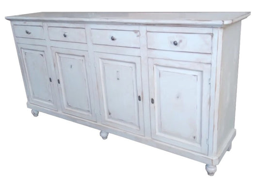 Credenza 4 porte legno shabby bianco consumato 196x45x98 - Mobili 2G