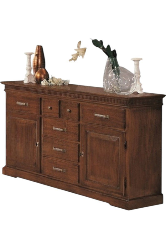 Credenza arte povera 2 porte 7 cassetti legno tinta noce 170x47x96 (1226) - Mobili 2G