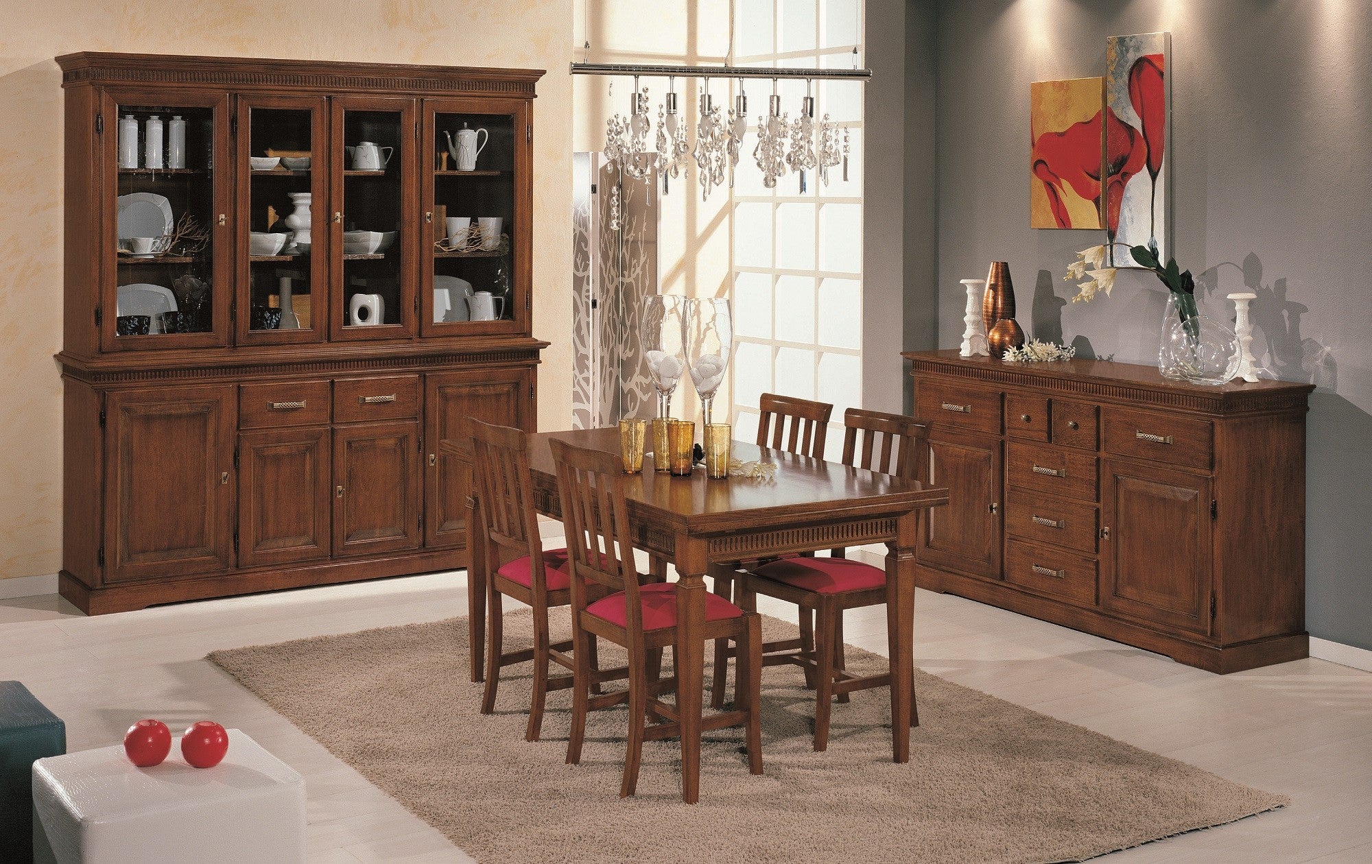 Credenza arte povera 2 porte 7 cassetti legno tinta noce 170x47x96 (1226) - Mobili 2G