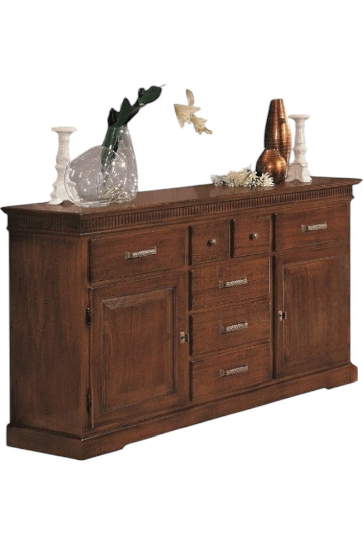 Credenza arte povera 2 porte 7 cassetti legno tinta noce 170x47x96 (1226) - Mobili 2G