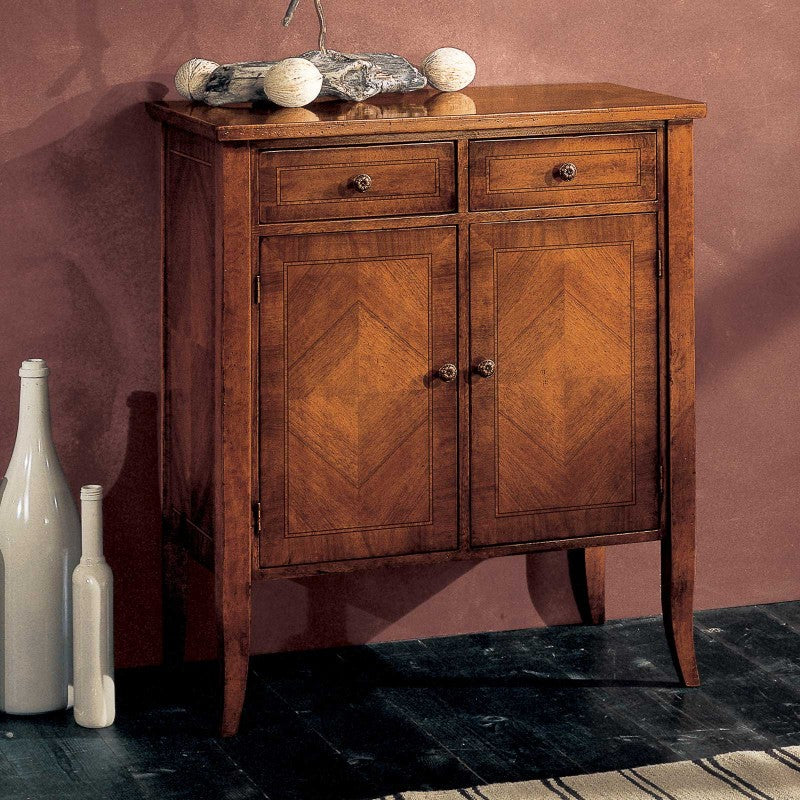 Credenza classica 2 porte 2 cassetti intarsio legno bassano 71x41x83 - Mobili 2G