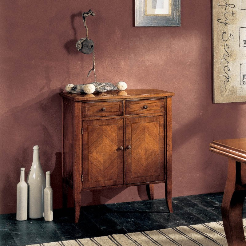 Credenza classica 2 porte 2 cassetti intarsio legno bassano 71x41x83 - Mobili 2G