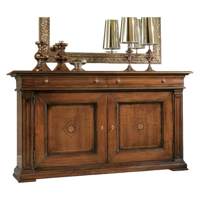 Credenza classica 2 porte 2 cassetti legno tinta noce segreto 200x58x113 - Mobili 2G