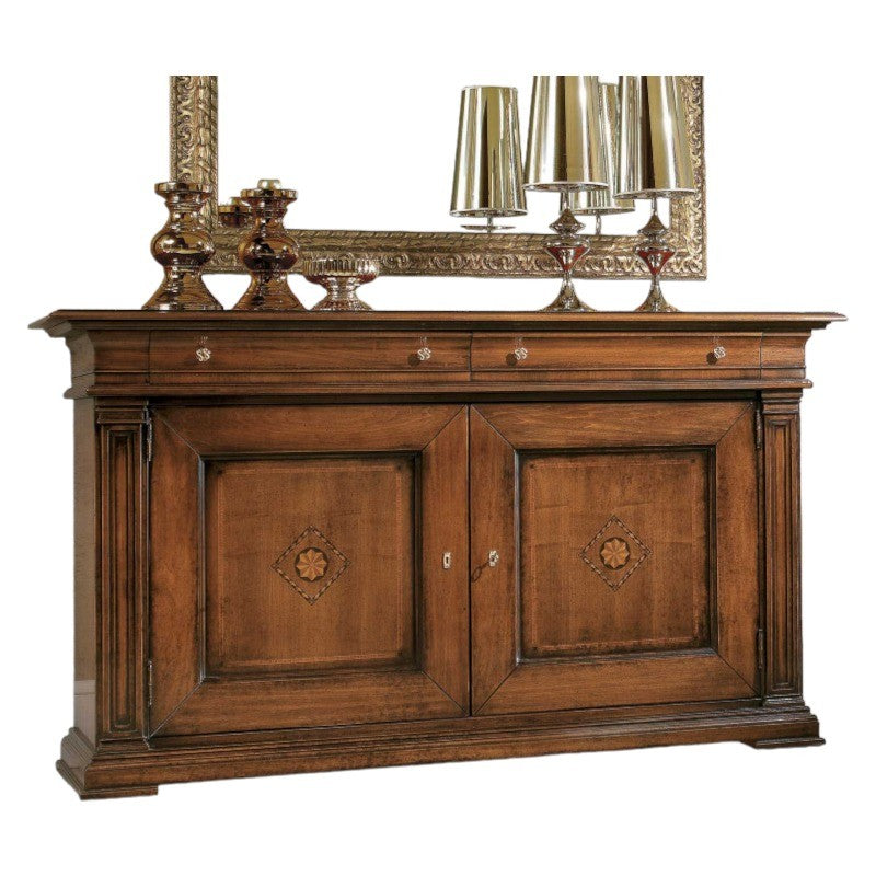 Credenza classica 2 porte 2 cassetti legno tinta noce segreto 200x58x113 - Mobili 2G