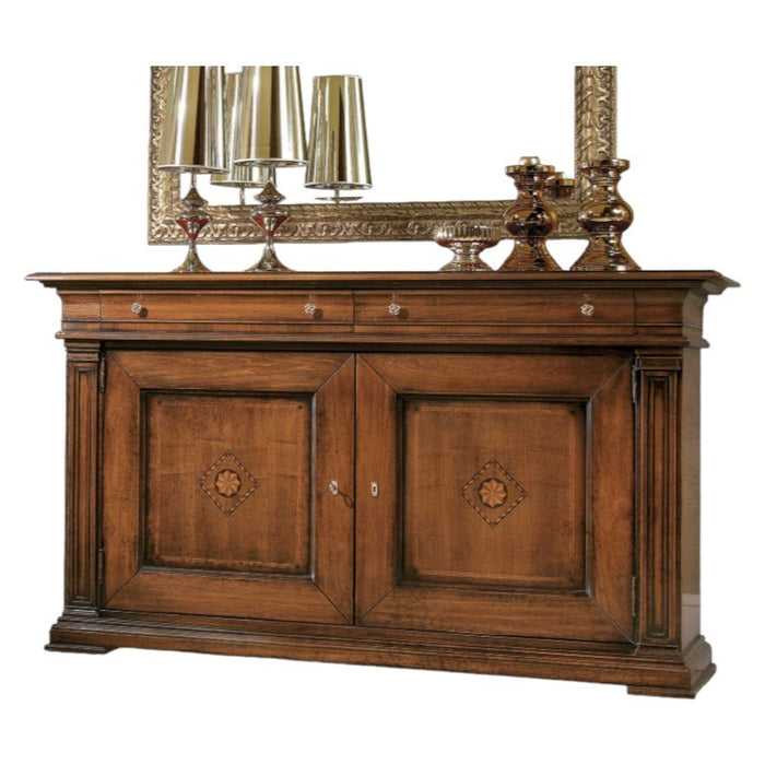 Credenza classica 2 porte 2 cassetti legno tinta noce segreto 200x58x113 - Mobili 2G