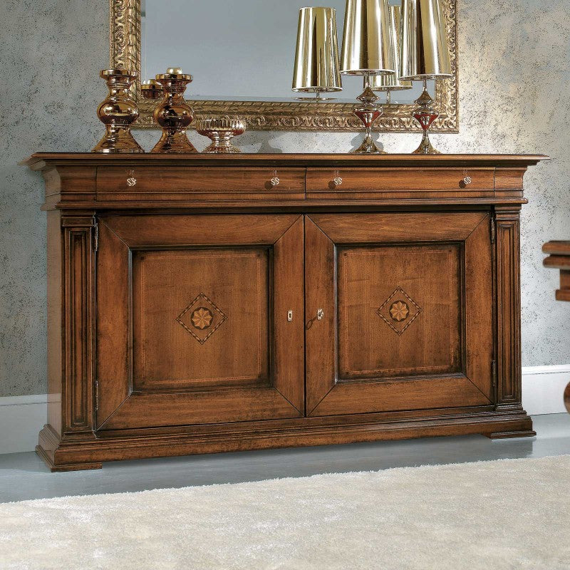 Credenza classica 2 porte 2 cassetti legno tinta noce segreto 200x58x113 - Mobili 2G