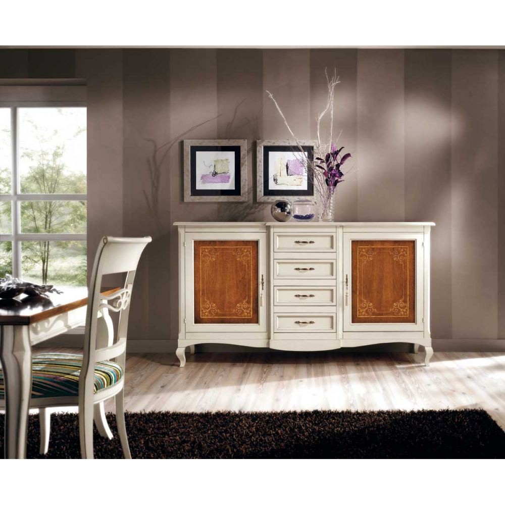 Credenza classica 2 porte 4 cassetti legno bicolore 200x52x113 - Mobili 2G