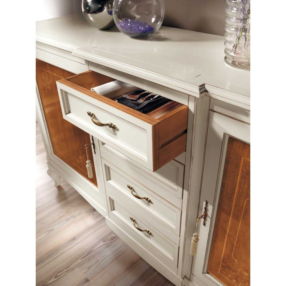 Credenza classica 2 porte 4 cassetti legno bicolore 200x52x113 - Mobili 2G