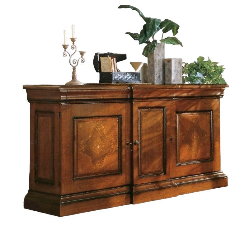 Credenza classica 3 porte 2 cassetti legno noce patinato 214x58x118