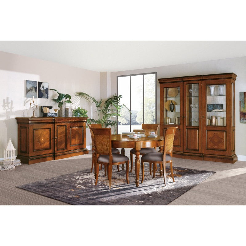 Credenza classica 3 porte 2 cassetti legno noce patinato 214x58x118