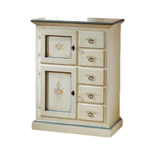Credenza dispensa 2 porte 5 cassetti shabby bianco patinato decori 75x40x100 (1329) - Mobili 2G