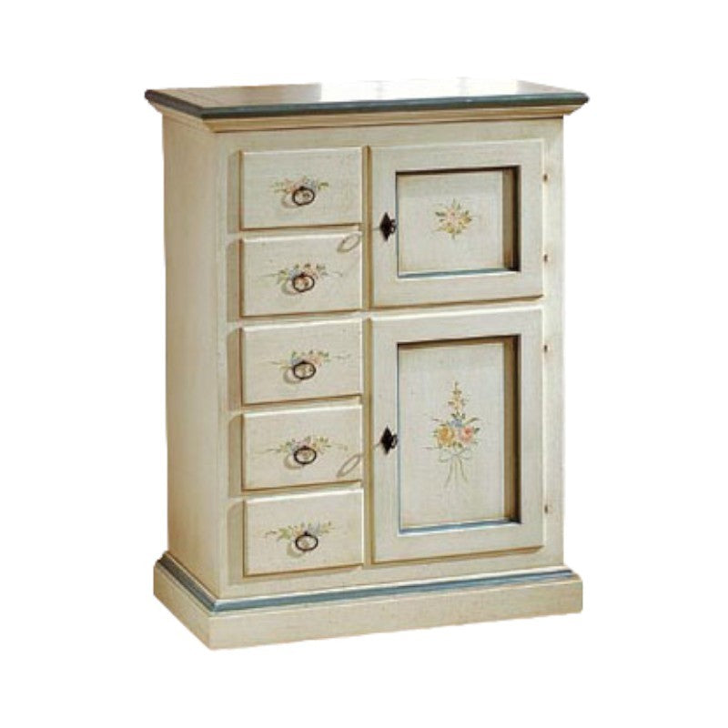Credenza dispensa 2 porte 5 cassetti shabby bianco patinato decori 75x40x100 (1329) - Mobili 2G
