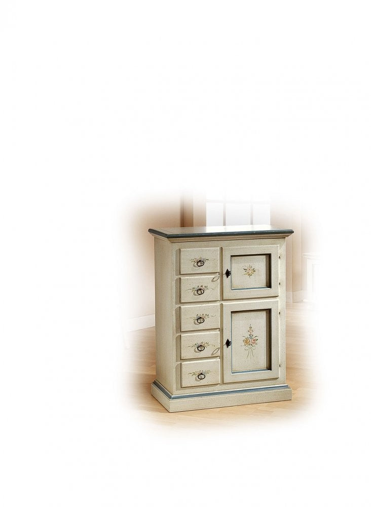 Credenza dispensa 2 porte 5 cassetti shabby bianco patinato decori 75x40x100 (1329) - Mobili 2G