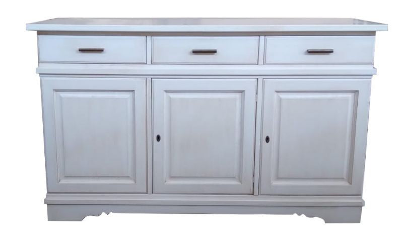 Credenza madia 3 porte legno shabby bianco anticato 155x52x94 - Mobili 2G
