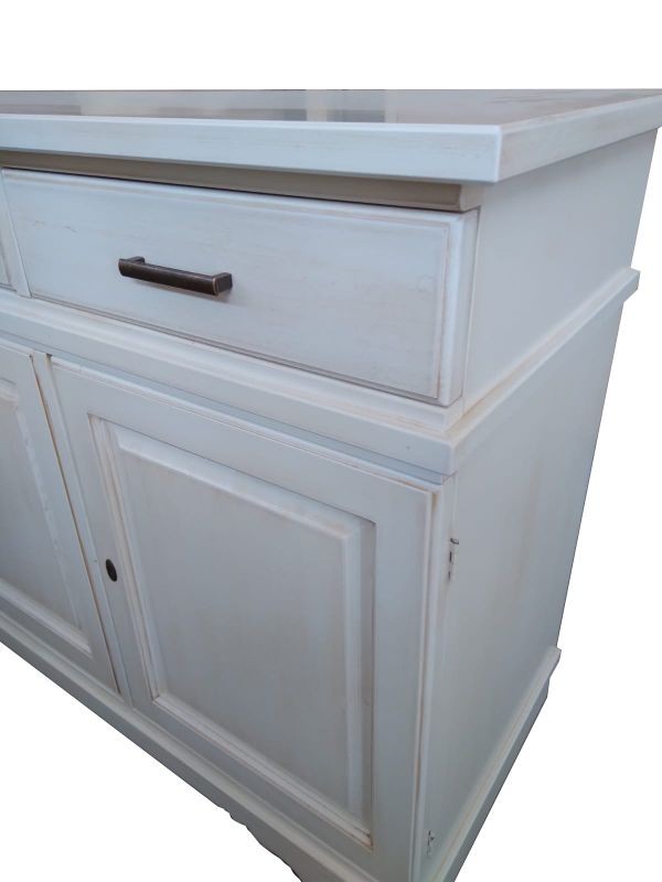 Credenza madia 3 porte legno shabby bianco anticato 155x52x94 - Mobili 2G