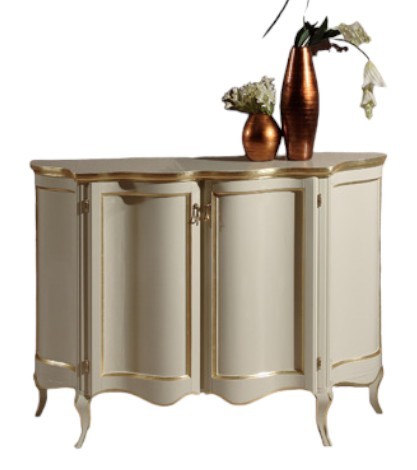 Credenza madia classica sagomata 2 porte legno avorio oro 124x38x90 - Mobili 2G