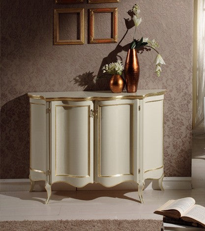 Credenza madia classica sagomata 2 porte legno avorio oro 124x38x90 - Mobili 2G
