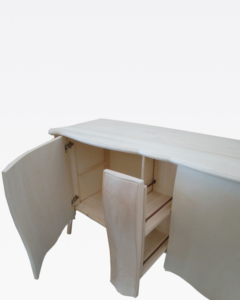 Credenza sagomata 2 porte 1 cassetto estraibile legno grezzo 165x52x88 - Mobili 2G