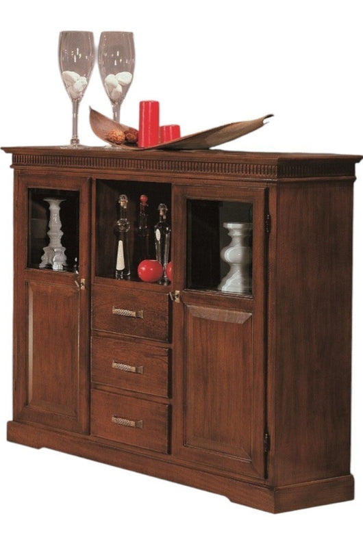Credenza vetrina arte povera 2 porte 3 cassetti legno tinta noce 150x47x130 (1220) - Mobili 2G