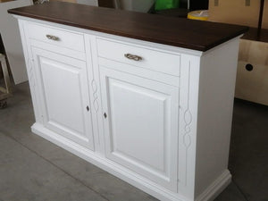 Credenzone shabby 2 ante 2 cassetti bianco/noce