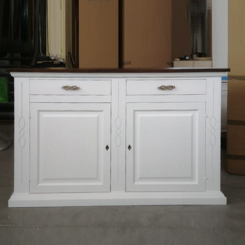 Credenzone shabby 2 ante 2 cassetti bianco/noce