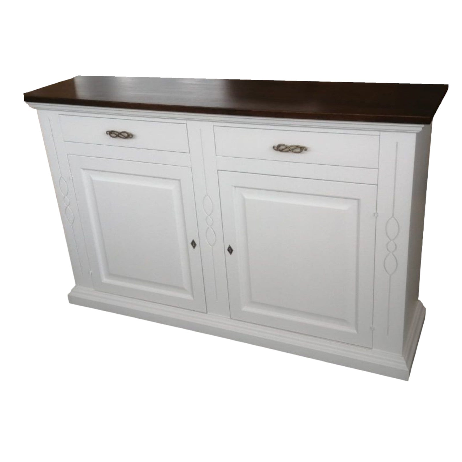 Credenzone shabby 2 ante 2 cassetti bianco/noce