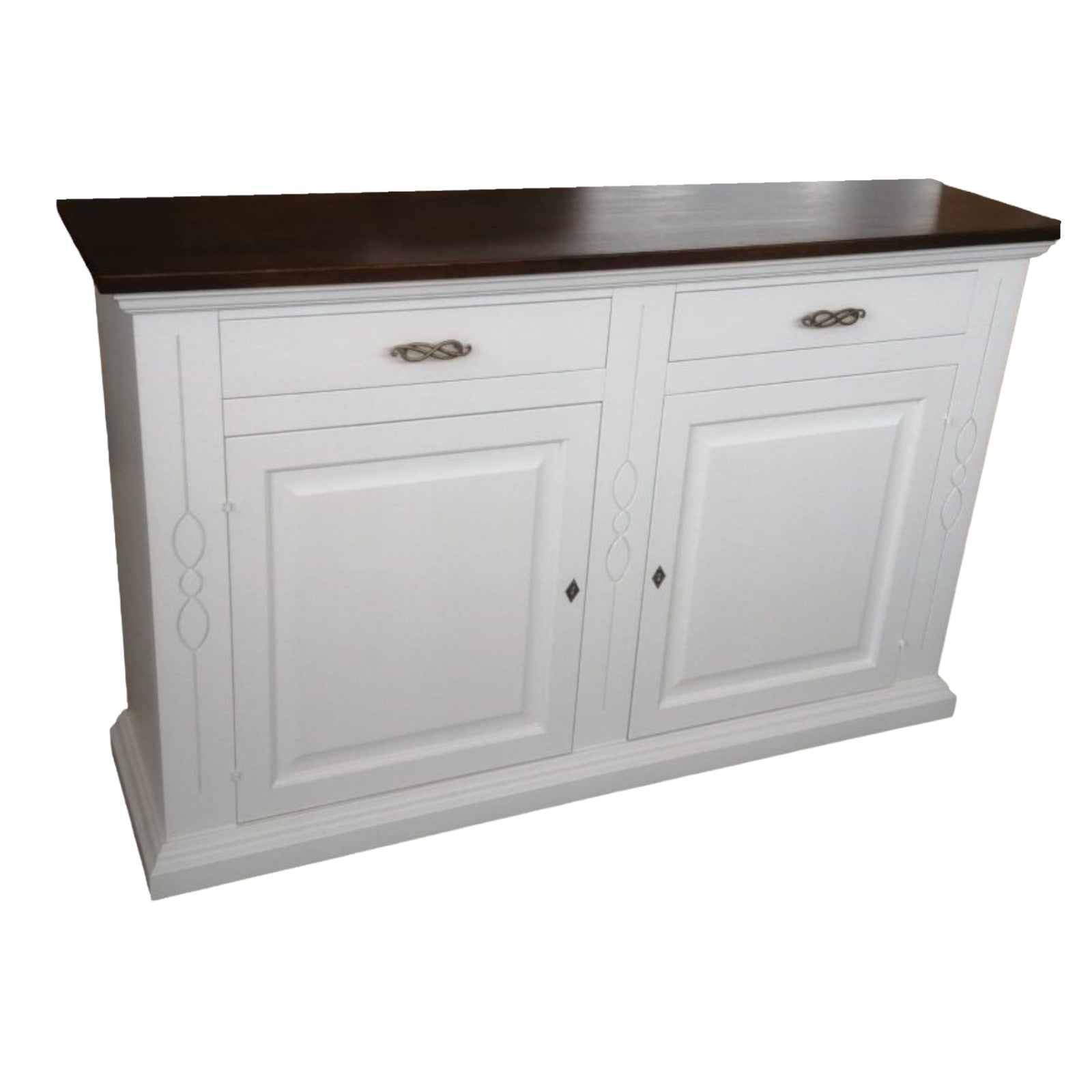 Credenzone shabby 2 ante 2 cassetti bianco/noce