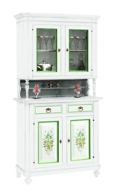 Cristalliera 2 porte classica legno bianco decorato 104x43x208