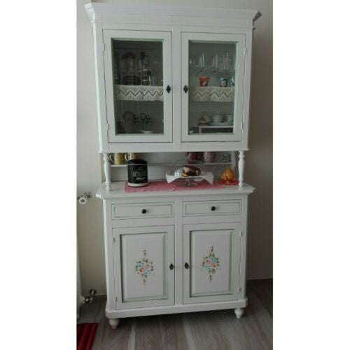 Cristalliera 2 porte classica legno bianco decorato 104x43x208