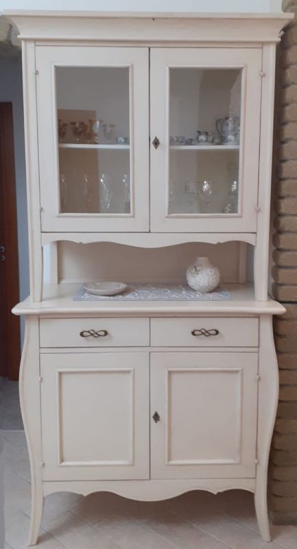 Cristalliera 2 porte classica legno bianco shabby 105x50x209
