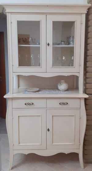 Cristalliera 2 porte classica legno bianco shabby 105x50x209